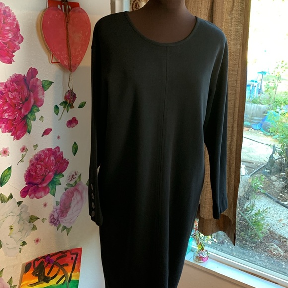 Vintage The Very Thing! Solid black long sleeve casual midi shift dress Size M/P - Picture 4 of 17
